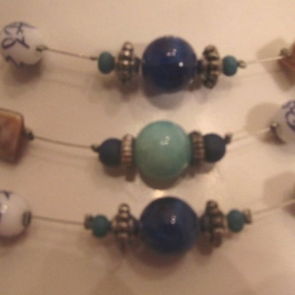 Layered Glass Genuine Stones MOP Stainless Steel Floating Necklace - Picture 10 of 12